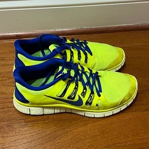 Nike Free 5.0 Running Shoes Men's Size 11.5 Sneakers Neon Yellow Blue